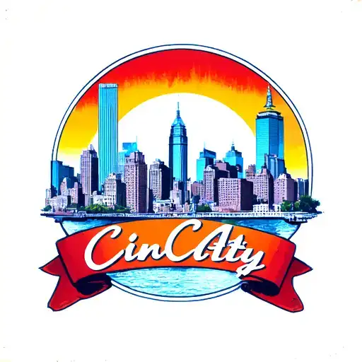"CinCity Art" on banner with cincinnati skyline tattoo design idea