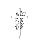 fine line cross with grape vine tattoo design idea