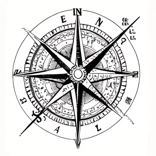 Japanese tattoo mix with compass rose with intricate tattoo design idea
