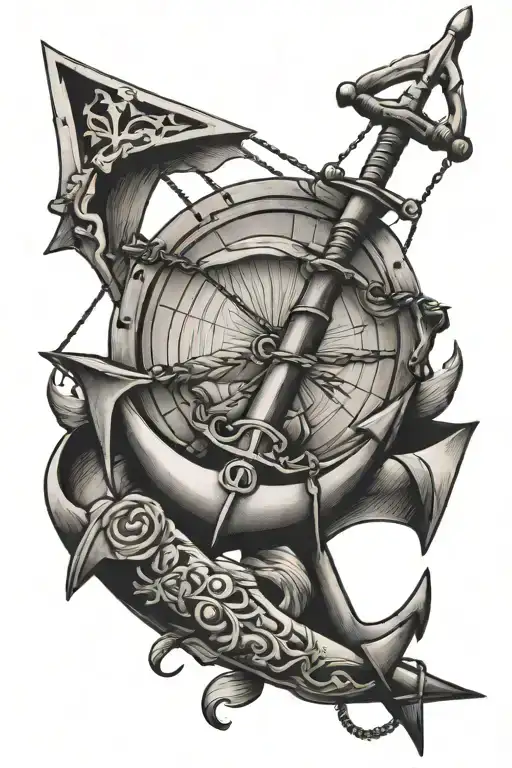 anchor connected to kite flying tattoo design idea