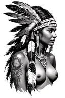topless native american female with no tattoos and single feather headband tattoo design idea