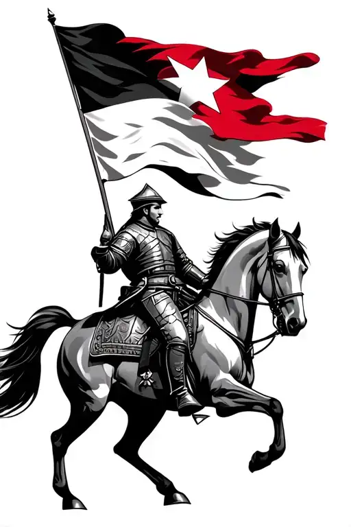 Polish hussar warrior on a horse with Polish flag intertwined tattoo design idea