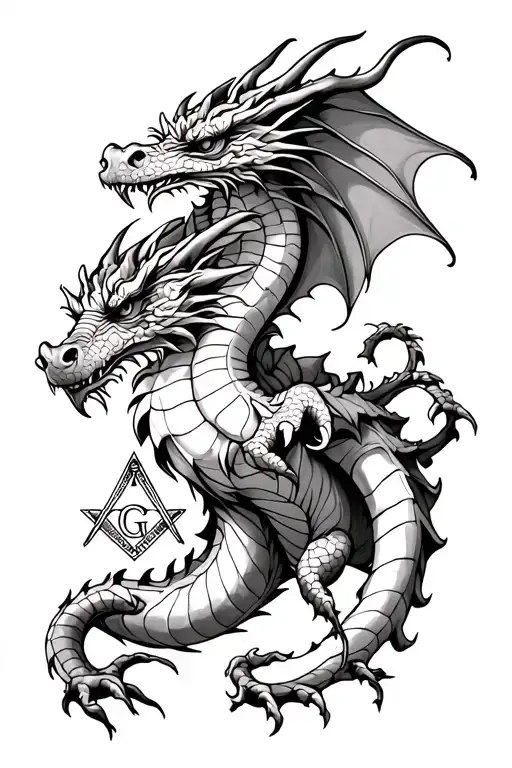 Design a dragon intertwined with Freemason symbols for a mysterious tattoo tattoo design idea