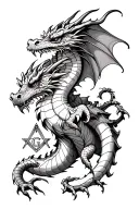 Design a dragon intertwined with Freemason symbols for a mysterious tattoo tattoo design idea