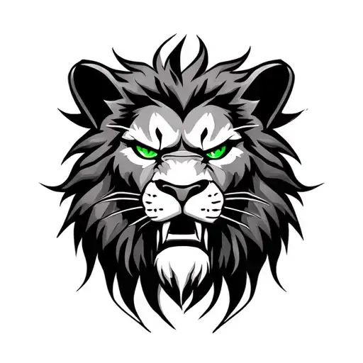 angry lion face with green eyes tattoo design idea