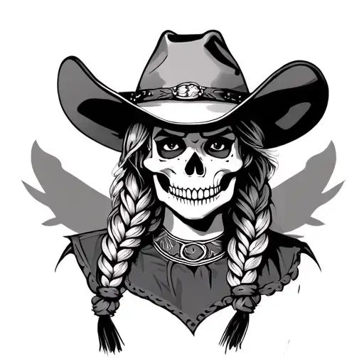 cowgirl with 2 braids skull face tattoo tattoo design idea