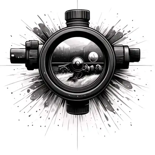 Tattoo realistic, sniper scope, black and white, with motorcycle tattoo design idea