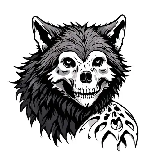 Wolf and skeletal bear tattoo design idea