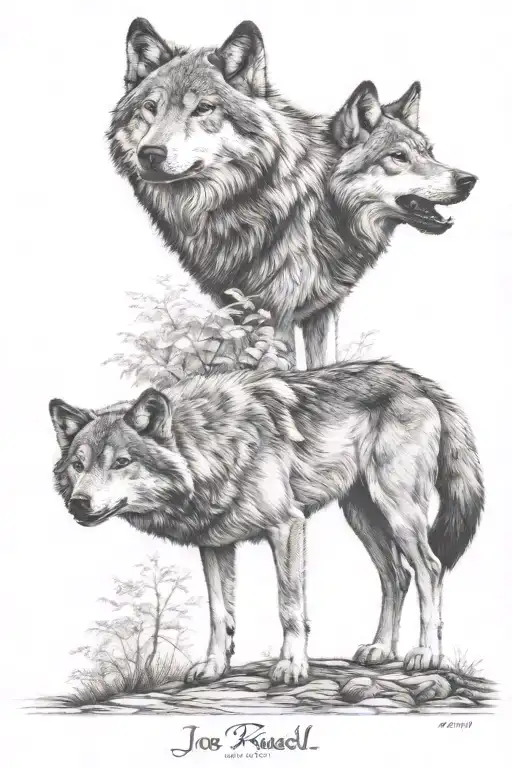 wolf saying in the loving memory of joe Russell 1964 -2024 tattoo design idea
