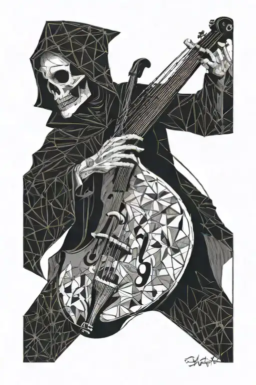 Death wearing a cloak and playing a upright bass tattoo design idea