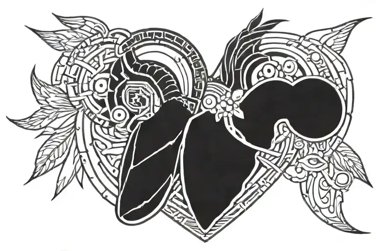 traditional heart tattoo with futurist cyborg human tattoo design idea