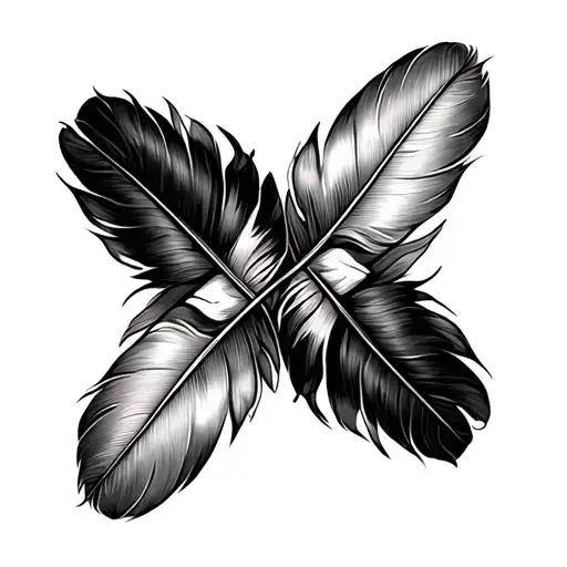Two Feathers lying across each other like a cross with equally long sides tattoo design idea