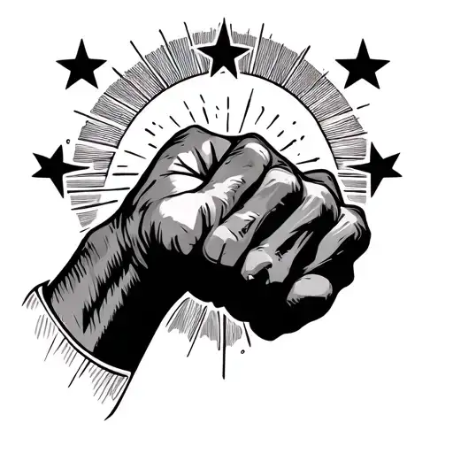 Fist and 3 stars and a sun setting tattoo design idea