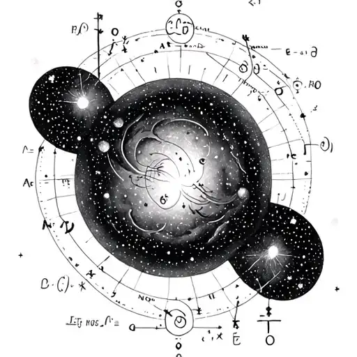 Quantum physics equations intertwined with galaxies and space elements tattoo design idea