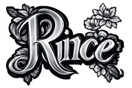 the word rince in a fancy font in back  tattoo design idea