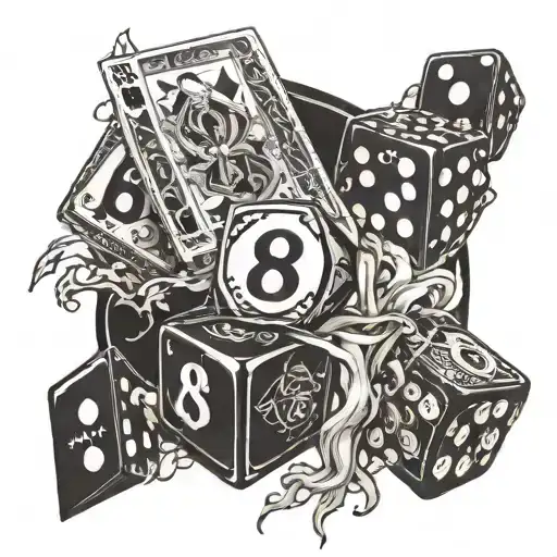 money cards rose dice 8 ball flames tattoo design idea