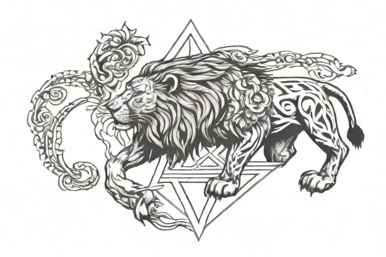 Badass Lion with jewish star  tattoo design idea