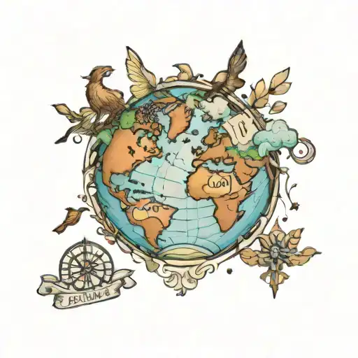 world with names Sydney Anne and Harper Grace as the land masses tattoo design idea
