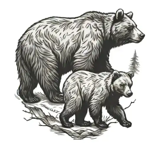 Papa bear two cubs walking tattoo design idea