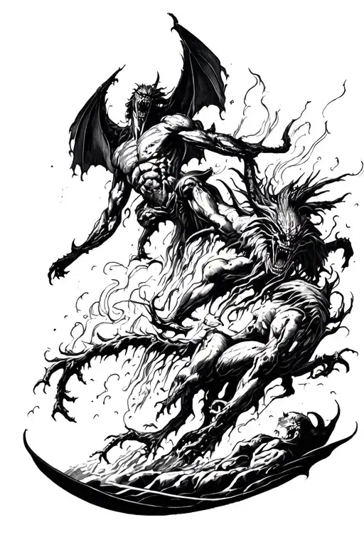 demons descending from the sky to earth tattoo design idea