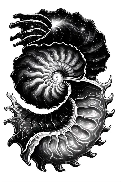 Nautilus shell cross section with Galaxy withe elements tattoo design idea