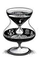 woodblock hour glass containing alchemy symbols tattoo design idea