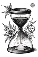 woodblock hour glass containing alchemy symbols tattoo design idea