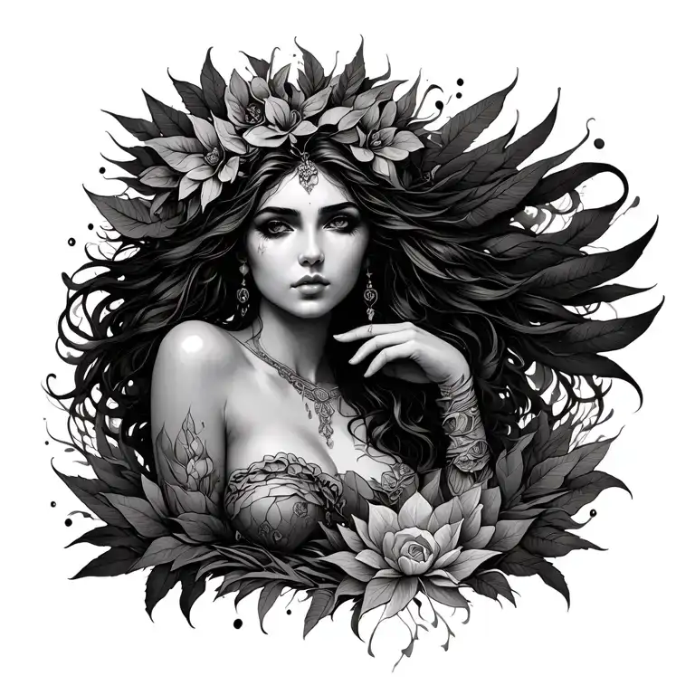 sexy goddess mother nature spiritual awakening tattoo design idea
