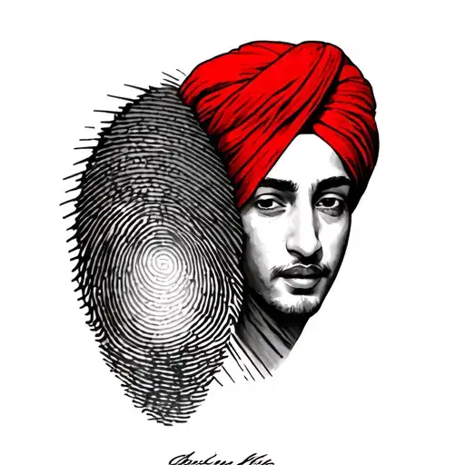 2 fingerprints with signature red turban tattoo design idea
