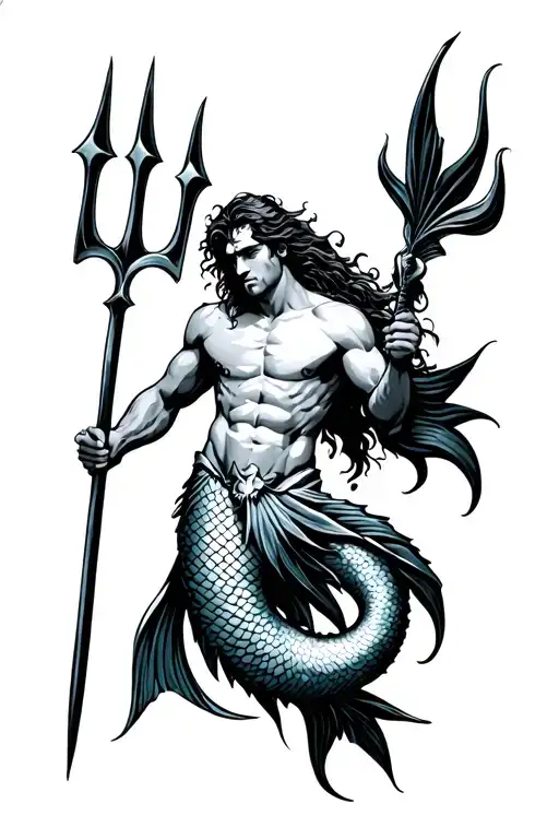 merman holding trident tattoo design idea