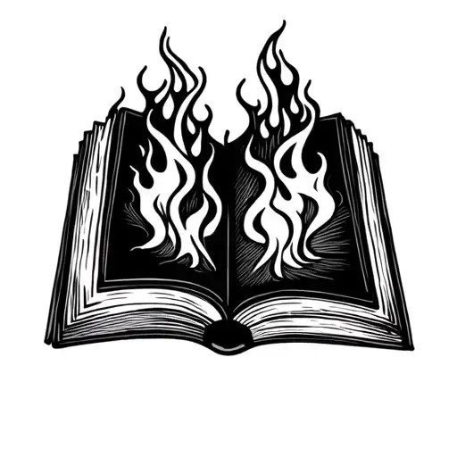 open book on flames tattoo design idea