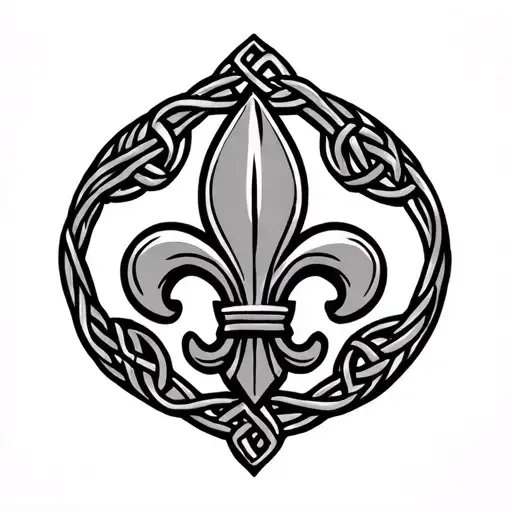 Fleur de Lis with celtic knot background black tattoo design idea
