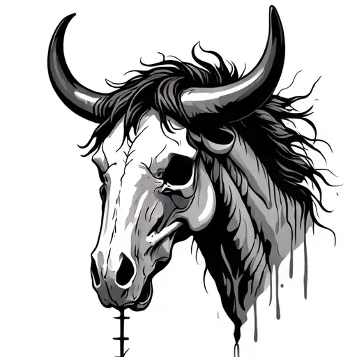 Barbed Wire horse and bull skull tattoo design idea