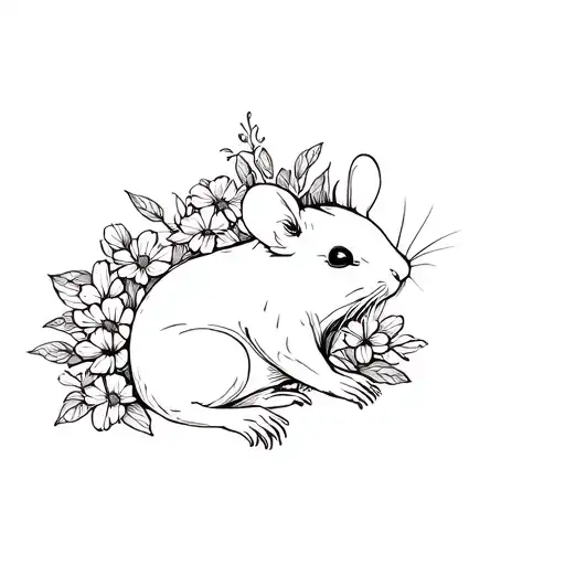 Rat surrounded by flowers tattoo design idea