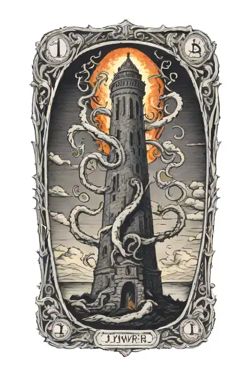 the tower tarot card, burning, tentacles tattoo design idea