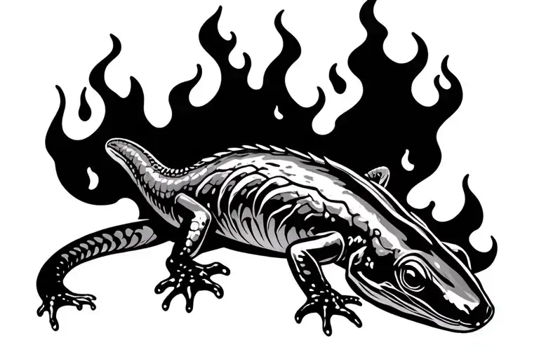 salamander on fire tattoo design idea