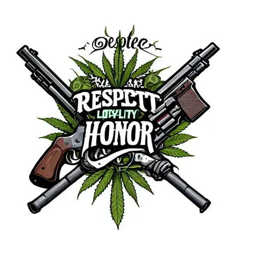 "Respect loyalty honor" money guns weed tattoo design idea