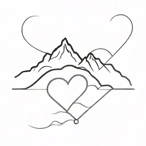 2 hearts within a number 14 and snowed mountains reflected tattoo design idea