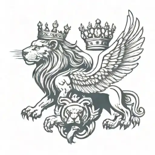 lion and eagle with crown tattoo design idea