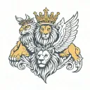 lion and eagle with crown tattoo design idea