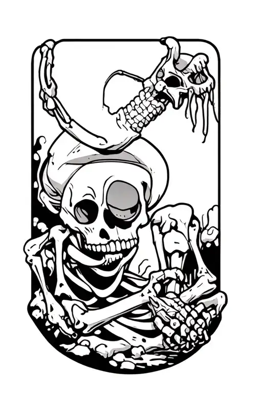 Cartoon skeleton diggin tattoo design idea