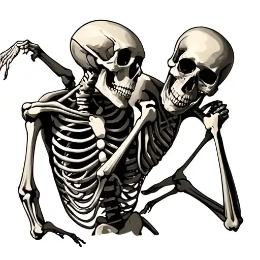 "What we are, that is what you will be" skeletons dancing together tattoo design idea