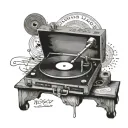 record player surrounded by lyrics tattoo design idea