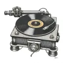 record player surrounded by lyrics tattoo design idea