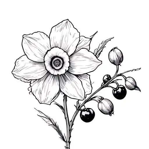daffodil flower black berries intertwined tattoo design idea