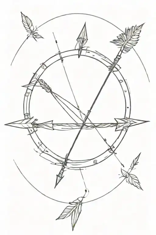 One arrow only that starts from the outside border of a circle, without crossing it. The arrow has no feathers. tattoo design idea