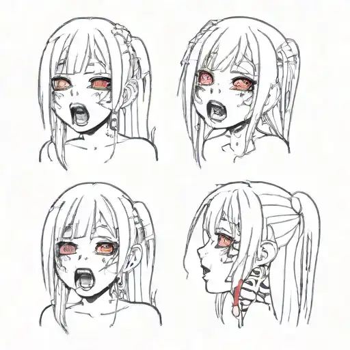 Ahegao girl side view sloppy tongue tattoo design idea