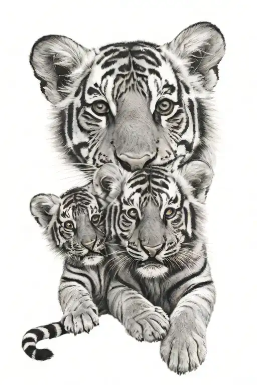 tiger cubs under big tiger with names incorporated tattoo design idea