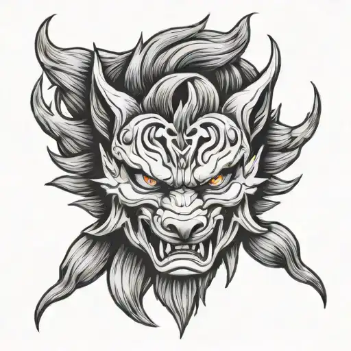 Wolf Oni Mask tattoo design idea