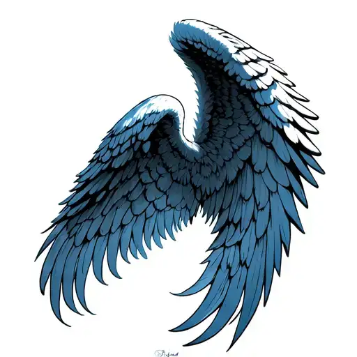 angel wing spread with blue shade tattoo design idea